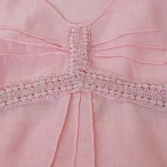 Dainty & Delicate Irish Linen Pink Top with Lace Detailing S - Picture 2 of 6